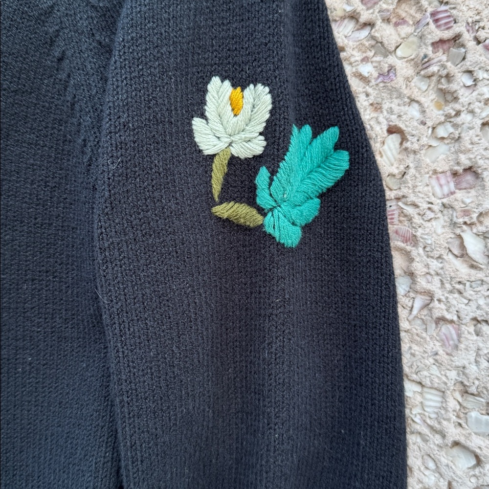 Embroidered Black Floral Cardigan Sweater - Picture 8 of 9